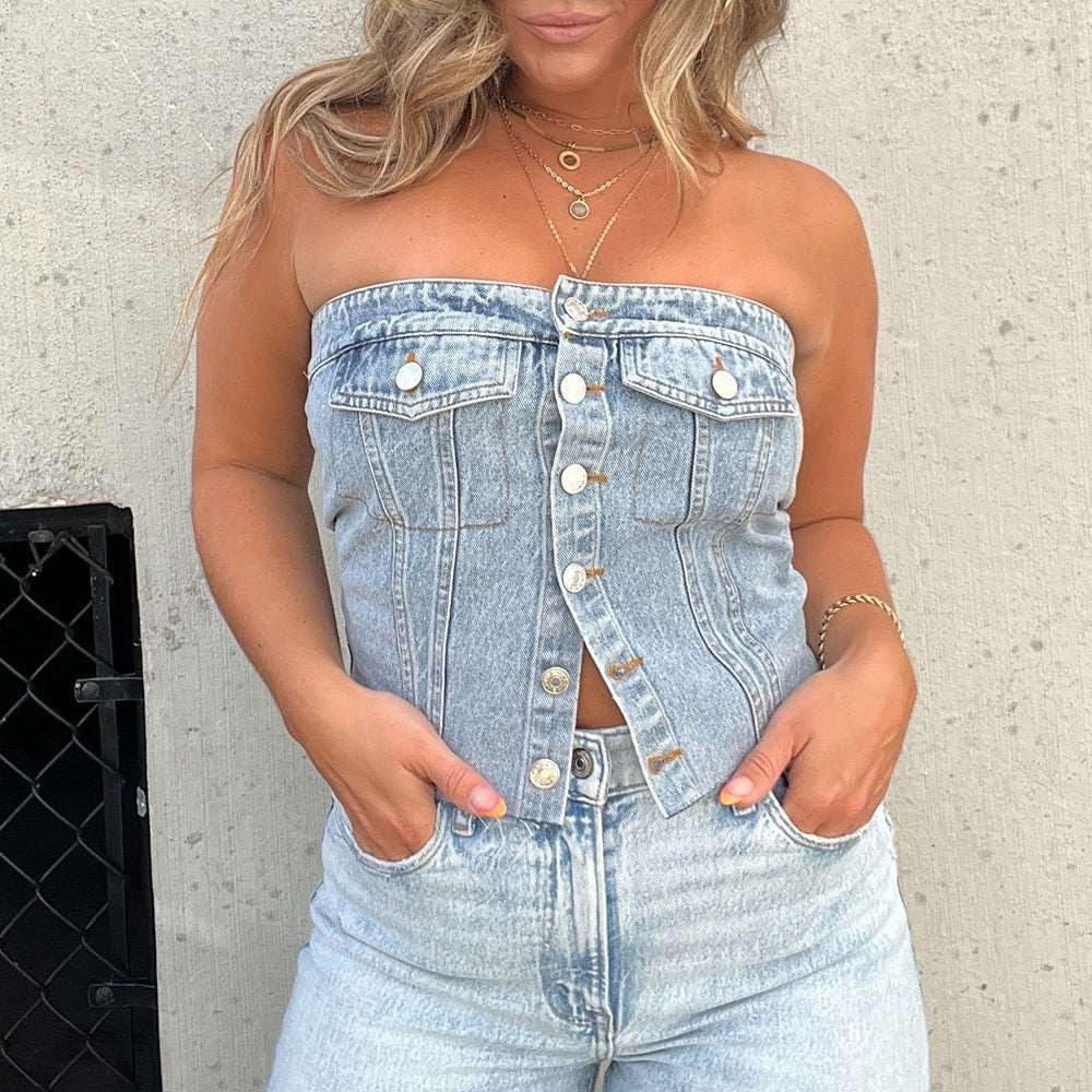 New Country Rodeo Denim Corset Top
